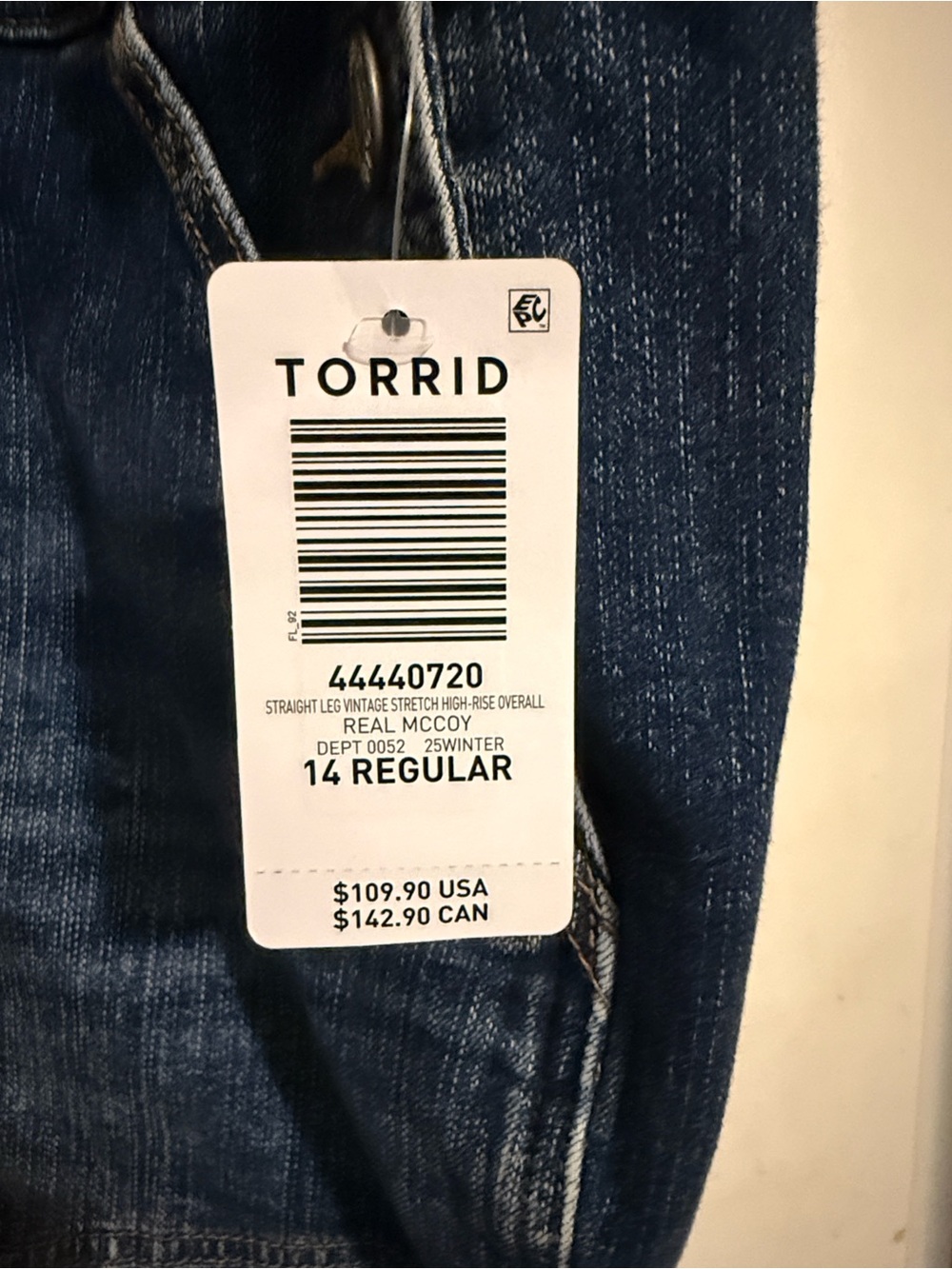 Torrid Real McCoy Vintage Stretch High Rise Classic Dark Blue Denim Overalls - Picture 4 of 8